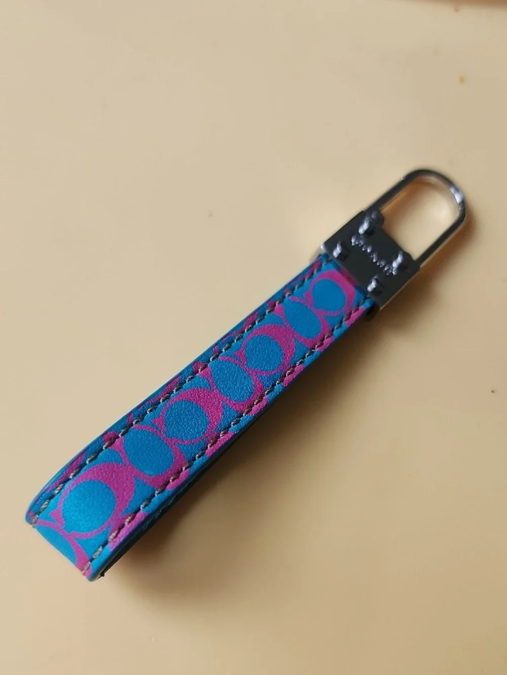 Coach Blue & Pink Signature Leather Key Holder